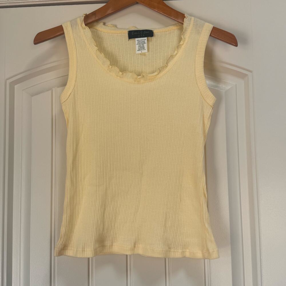 Emi & Joe Fairy Preppy Whimsical Pastel Butter Yellow 100% Cotton Tank Top Sz Lg